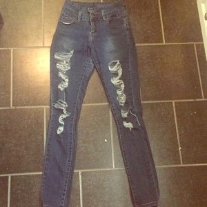 High waisted ripped shiny jeans